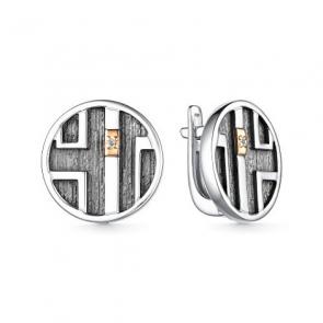 Серебряные серьги АЛЬКОР с золотой накладкой и бриллиантом 02-3745/000Б-17 фото