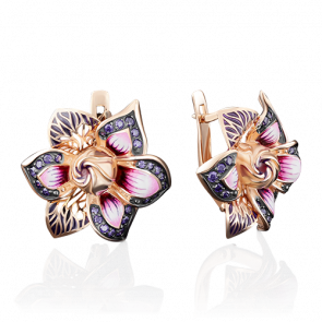 Золотые серьги Platina с витражной эмалью и фианитом 02-3746-00-404-1110-65 фото