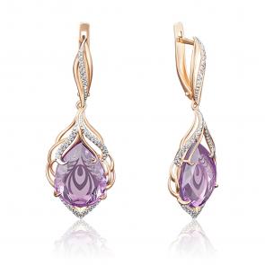 Золотые серьги Platina с фианитом и аметистом 02-3762-00-209-1110-46 фото