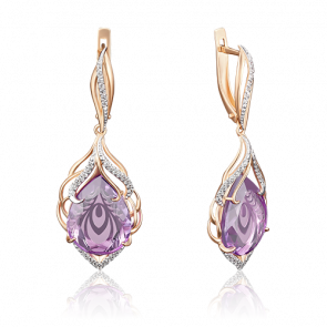 Золотые серьги Platina с фианитом и аметистом 02-3762-00-209-1110-46 фото
