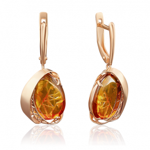 Золотые серьги Platina с янтарём 02-3785-00-271-1110-46 фото