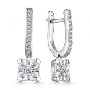 Серебряные серьги АЛЬКОР с фианитом 02-3796/00КЦ-00 фото