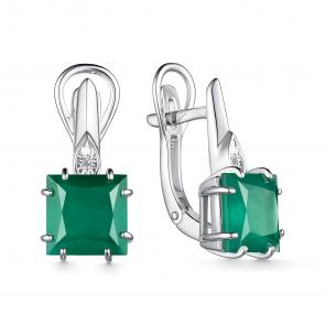 Серебряные серьги АЛЬКОР с бриллиантом и агатом 02-3811/БРАГ-00 фото