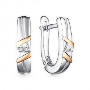 Серебряные серьги АЛЬКОР с золотой накладкой и бриллиантом 02-3813/000Б-00 фото