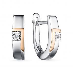Серебряные серьги АЛЬКОР с золотой накладкой и бриллиантом 02-3814/000Б-00 фото