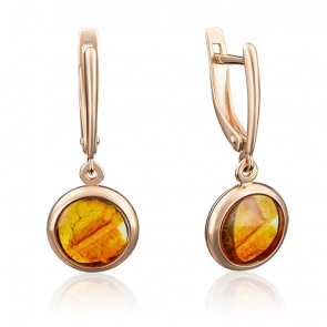 Золотые серьги Platina с янтарём 02-3819-00-271-1110-46 фото