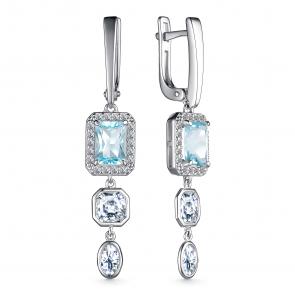 Серебряные серьги АЛЬКОР с топазом и фианитом 02-3857/00ТБ-00 фото