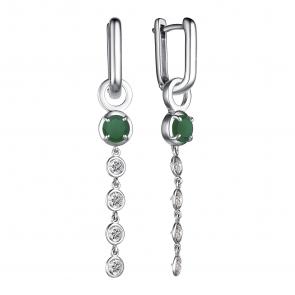 Серебряные серьги-трансформеры АЛЬКОР с агатом и фианитом 02-3859/00АГ-00 фото