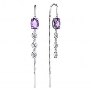 Серебряные серьги АЛЬКОР с фианитом и аметистом 02-3860/00АМ-00 фото