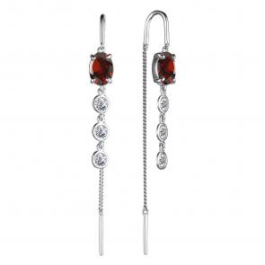 Серебряные серьги АЛЬКОР с фианитом и гранатом 02-3860/00ГР-00 фото