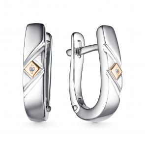 Серебряные серьги АЛЬКОР с золотой накладкой и бриллиантом 02-3889/000Б-00 фото