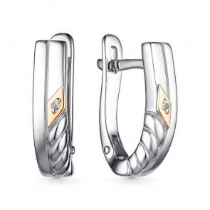 Серебряные серьги АЛЬКОР с золотой накладкой и бриллиантом 02-3890/000Б-00 фото