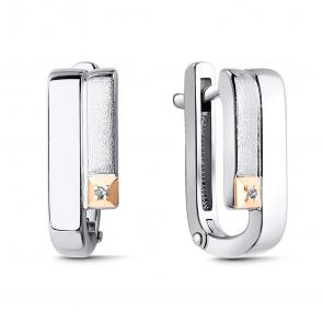 Серебряные серьги АЛЬКОР с золотой накладкой и бриллиантом 02-3892/000Б-00 фото