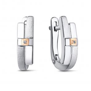 Серебряные серьги АЛЬКОР с золотой накладкой и бриллиантом 02-3893/000Б-00 фото