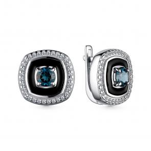Серебряные серьги АЛЬКОР с фианитом, эмалью и Лондон топазом 02-3895/00ТЛ-00 фото