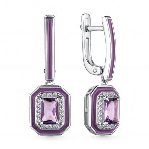 Серебряные серьги АЛЬКОР с фианитом, аметистом и эмалью 02-3897/00АМ-00 фото