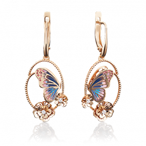Золотые серьги Platina с фианитом и эмалью 02-3902-00-401-1110-59 фото