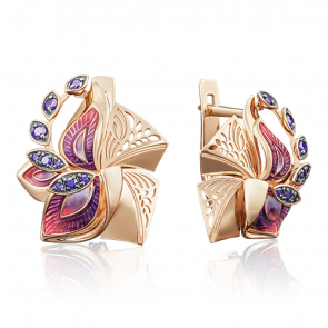 Золотые серьги Platina с фианитом и эмалью 02-3927-00-404-1110-65 фото