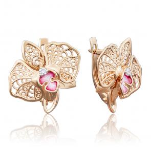 Золотые серьги Platina с фианитом и эмалью 02-3939-00-401-1110-48 фото