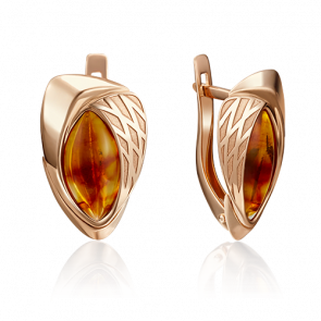 Золотые серьги Platina с янтарём 02-3949-01-271-1110-46 фото