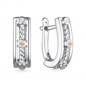 Серебряные серьги АЛЬКОР с золотой накладкой и бриллиантом 02-3953/000Б-00 фото