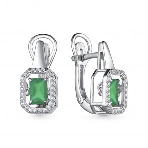Серебряные серьги АЛЬКОР с фианитом и агатом 02-3973/00АГ-00 фото
