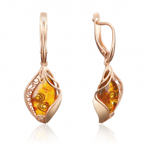 Золотые серьги Platina с янтарём 02-3982-00-271-1110-46 фото