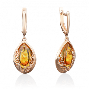 Золотые серьги Platina с янтарём 02-3995-00-271-1110-46 фото