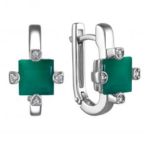 Серебряные серьги АЛЬКОР с фианитом и агатом 02-4002/00АГ-00 фото