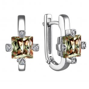 Серебряные серьги АЛЬКОР с фианитом и султанитом 02-4002/00СТ-00 фото