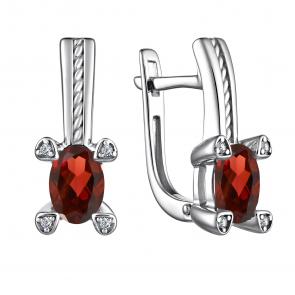 Серебряные серьги АЛЬКОР с фианитом и гранатом 02-4003/00ГР-00 фото