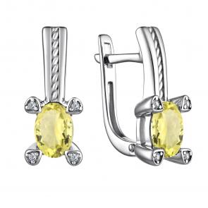 Серебряные серьги АЛЬКОР с фианитом и кварцем 02-4003/00КЛ-00 фото