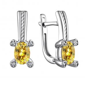 Серебряные серьги АЛЬКОР с фианитом и цитрином 02-4003/00ЦТ-00 фото