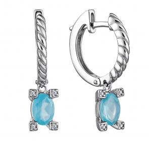 Серебряные серьги АЛЬКОР с фианитом и агатом 02-4004/00ГА-00 фото