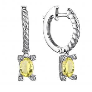 Серебряные серьги АЛЬКОР с фианитом и кварцем 02-4004/00КЛ-00 фото