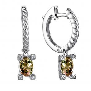 Серебряные серьги АЛЬКОР с фианитом и султанитом 02-4004/00СТ-00 фото