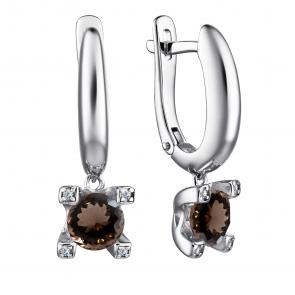 Серебряные серьги АЛЬКОР с фианитом и раухтопазом 02-4005/00РТ-00 фото