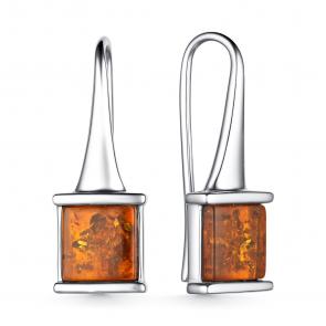 Серебряные серьги АЛЬКОР с янтарём 02-4025/0ЯНТ-00 фото