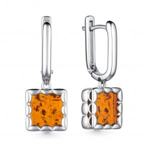 Серебряные серьги АЛЬКОР с янтарём 02-4026/0ЯНТ-00 фото