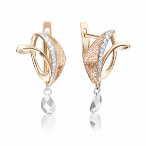 Серьги из комбинированного золота Platina с фианитом 02-4027-00-401-1111-65 фото