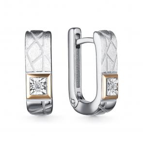 Серебряные серьги АЛЬКОР с золотой накладкой и бриллиантом 02-4028/000Б-00 фото