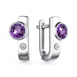 Серебряные серьги АЛЬКОР с аметистом и бриллиантом 02-4033/БРАМ-00 фото