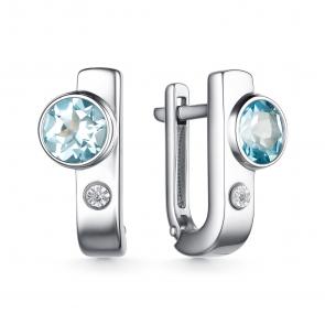 Серебряные серьги АЛЬКОР с топазом и бриллиантом 02-4033/БРТБ-00 фото