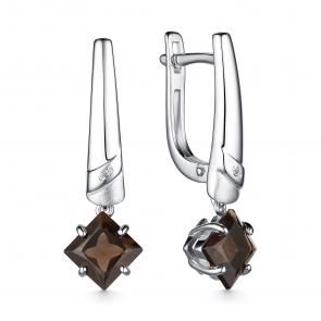 Серебряные серьги АЛЬКОР с бриллиантом и раухтопазом 02-4034/БРРТ-00 фото