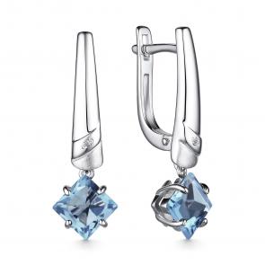 Серебряные серьги АЛЬКОР с топазом и бриллиантом 02-4034/БРТБ-00 фото