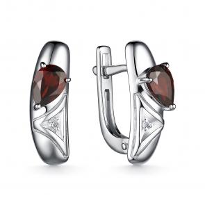 Серебряные серьги АЛЬКОР с бриллиантом и гранатом 02-4035/БРГР-00 фото