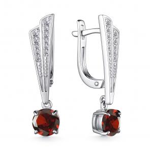 Серебряные серьги АЛЬКОР с фианитом и гранатом 02-4058/00ГР-00 фото