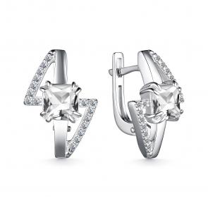 Серебряные серьги АЛЬКОР с фианитом и горным хрусталём 02-4059/00ГХ-00 фото