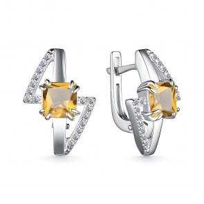 Серебряные серьги АЛЬКОР с фианитом и цитрином 02-4059/00ЦТ-00 фото