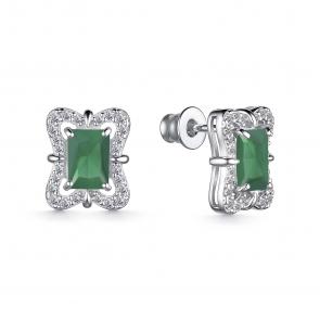 Серебряные серьги АЛЬКОР с фианитом и агатом 02-4060/00АГ-00 фото